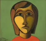Johann Georg Müller, Frauenkopf, 1960, Öl auf Spanplatte