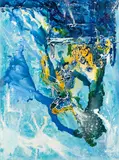 Christian Awe, "Keine Angst, ich springe neben Dir", 2005, Öl, Acryl, Tusche und Sprühlack auf Leinwand