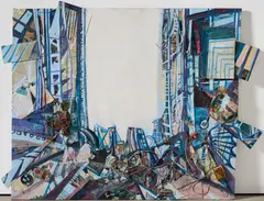 Thitz, "Newyorkberlinparis", 1992, Mischtechnik, collagiert auf Leinwand