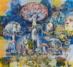 Dominic Shepherd, "Mushroom Clouds", 2005, Mischtechnik auf Leinwand