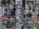 Lilli Elsner, "krapprot, uferlos, vogelfrei", 2014, Mischtechnik auf aneinandergefügten Textilbahnen auf Holz
