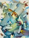 Johanna Flammer, "Eisvogelblau NODI", 2018, Mischtechnik auf Leinwand