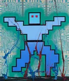 Petrus Wandrey, "Chipdancer 9", 1989, Collage und Mischtechnik auf Leinwand