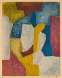 Serge Poliakoff, Composition carmin, jaune, grise et bleue, 1959, Farblithografie auf Arches (Wasserzeichen)