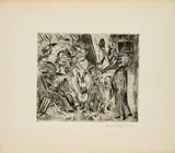 Bernhard Kretzschmar, Spaziergang mit Passanten, 1920, Radierung auf Bütten