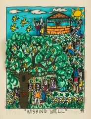 Wishing Well by James Rizzi, 1989, Farbserigrafie (3D) auf leichtem Karton, sold Jan 2024