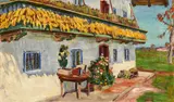 Arnold Balwé, "Bauernhaus mit Mais", Öl auf Leinwand