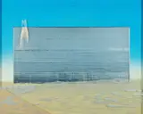 Heinz Mack, Station 2. Die Spiegelmauer (Aus: Sahara-Edition), 1972-75, Serigrafie innen auf der Glasplatte. Über Aluminium-Relief auf Hartfaser. Über Farbserigrafie und Irisdruck. Zwischen Glasplatte und Bildgrund sogenannter Vogelsand