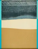 Heinz Mack, Station 4. Die Sandreliefs (Aus: Sahara-Edition), 1972-75, Papierfaltung und Aluminiumrelief auf Farbserigrafie, auf den Sahara-Sand gesiebt wurde; die vertikalen Bildränder wurden ebenfalls mitgedruckt