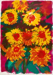 Sonnenblumen by Rainer Fetting, 1992, Farbserigrafie auf Karton, sold May 2024