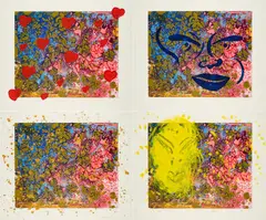 Michael Buthe, Gartenblüten I-IV, 1993, Serigrafie, handkoloriert auf BFK RIVES (Wasserzeichen)