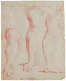 Guiseppe Maria Crespi, Studie zu Beinen, Rötel auf beigem Papier