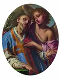Girolamo Troppa, Der heilige Filippo Neri wird von einem Engel getröstet, Öl auf Kupfer