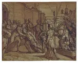 Lazzaro Tavarone, Hommage eines Admirals an einen Prinzen, Federzeichnung, laviert und weiß gehöht auf Papier