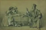 Francesco Beda, Drei Orientalen im Gespräch, Schwarzer Stift, weiß gehöht auf Papier