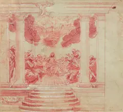 Florentiner Schule, Die Aussendung des Heiligen Geistes, Roter Bleistift, aquarelliert und  weiss gehöht auf Papier