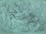 Italienische Schule, Beweinung des Leichnams von Hektor, Schwarzer Stift, weiß gehöht auf Papier