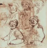 Carlo Marchionni, Karikatur des Künstlers Christian Friedrich Wilhelm Bayer, Federzeichnung auf Papier