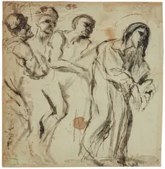Luca Giordano, Christus auf dem Weg zum Kalvarienberg, Kohle und Sepia auf Papier