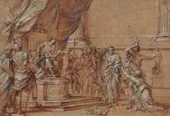 Sebastiano Conca, Das Urteil des Salomon, Aquarellierte Federzeichnung, weiß gehöht auf Papier