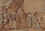 Sebastiano Conca, Das Urteil des Salomon, Aquarellierte Federzeichnung, weiß gehöht auf Papier