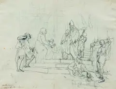 Giovanni David, Darstellung der Jungfrau im Tempel, Tuschfeder über Bleistiftzeichnung auf Papier