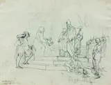 Giovanni David, Darstellung der Jungfrau im Tempel, Tuschfeder über Bleistiftzeichnung auf Papier