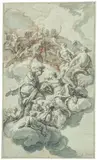 Antonio Manno, Amor und Psyche auf dem Olymp, Aquarellierte Federzeichnung, quadriert auf Papier