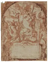 Alessandro Turchi, Das Martyrium der vierzig Märtyrer, Um 1619-1620, Feder und Tusche auf beigem Papier