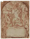 Alessandro Turchi, Das Martyrium der vierzig Märtyrer, Um 1619-1620, Feder und Tusche auf beigem Papier