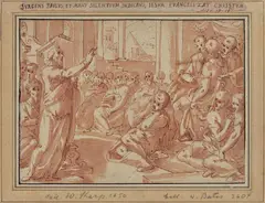 Giovanni Guerra, Der heilige Paulus predigt zu den Juden in Antiochia in Pisidien, Feder und Tusche, laviert auf beigem Papier
