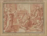 Giovanni Guerra, Der heilige Paulus predigt zu den Juden in Antiochia in Pisidien, Feder und Tusche, laviert auf beigem Papier