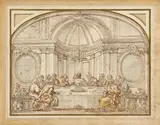 Italienische Schule, Das letzte Abendmahl, Aquarellierte Federzeichnung auf Papier