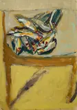 Peter Schmersal, Fische, Tisch, 1986, Öl auf Leinwand. Auf Leinwand kaschiert
