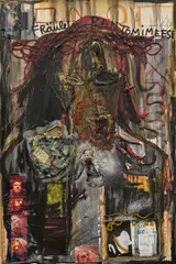 Jonathan Meese, "Fräulein Milchbrei (Mein Kindmädchen)", 2004-2005, Mischtechnik, collagiert auf Leinwand