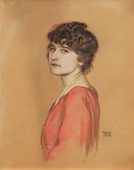 Franz von Stuck, Porträt einer Dame mit Perlkette, 1910er Jahre, Pastellkreide, weiß gehöht auf Papier