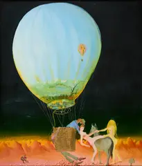 Kléofas Bogailei, Heißluftballon, 1976, Öl auf Holz