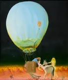 Kléofas Bogailei, Heißluftballon, 1976, Öl auf Holz