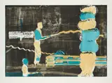 Neo Rauch, Löschung, 1996, Farblichtdruck auf Büttenkarton