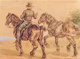 Piotr Michałowski, Postillion mit Handpferd, Aquarell über Bleistift- und Tuschezeichnung auf Karton