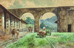 August Lohr, Mexikanische Zuckerfabrik, 1910, Aquarell auf Papier