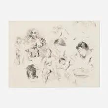 Studies with Self-Portrait (second state) by Raphael Soyer, 1967, lithograph on BFK Rives, sold Sep 2023