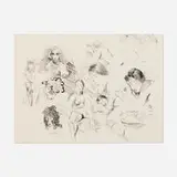 Raphael Soyer, Studies with Self-Portrait (second state), 1967, lithograph on BFK Rives
