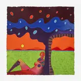 Vladimir Cora, Untitled (Female Figure Reclining Against Tree), 1997, Mixografía in colors on handmade paper