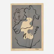 Carlos Mérida, Abstract composition with a head and bird-like forms (from the Motivos portfolio), 1936, woodcut in colors