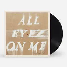 Ed Ruscha, 2Pac - All Eyez On Me, 2022, giclée print in colors on tan custom-dyed linen-wrapped vinyl jacket, vinyl