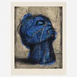 William Kentridge, Head (Blue), 1993-98, drypoint with hand-coloring on Velin d'Arches Blanc 300gsm