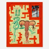 Cisco Jiménez, Comprando Una Estufa Pero Ovulando Al Mismo Tiempo, 1999, acrylic, enamel, C-print and collage on panel
