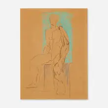 Hans Burkhardt, Study of a Seated Male Nude, 1956, charcoal and pastel on paper