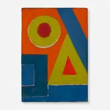 Tom Hannan, Geometric Abstraction in Blue, Orange and Mustard, c. 1965, oil on linen